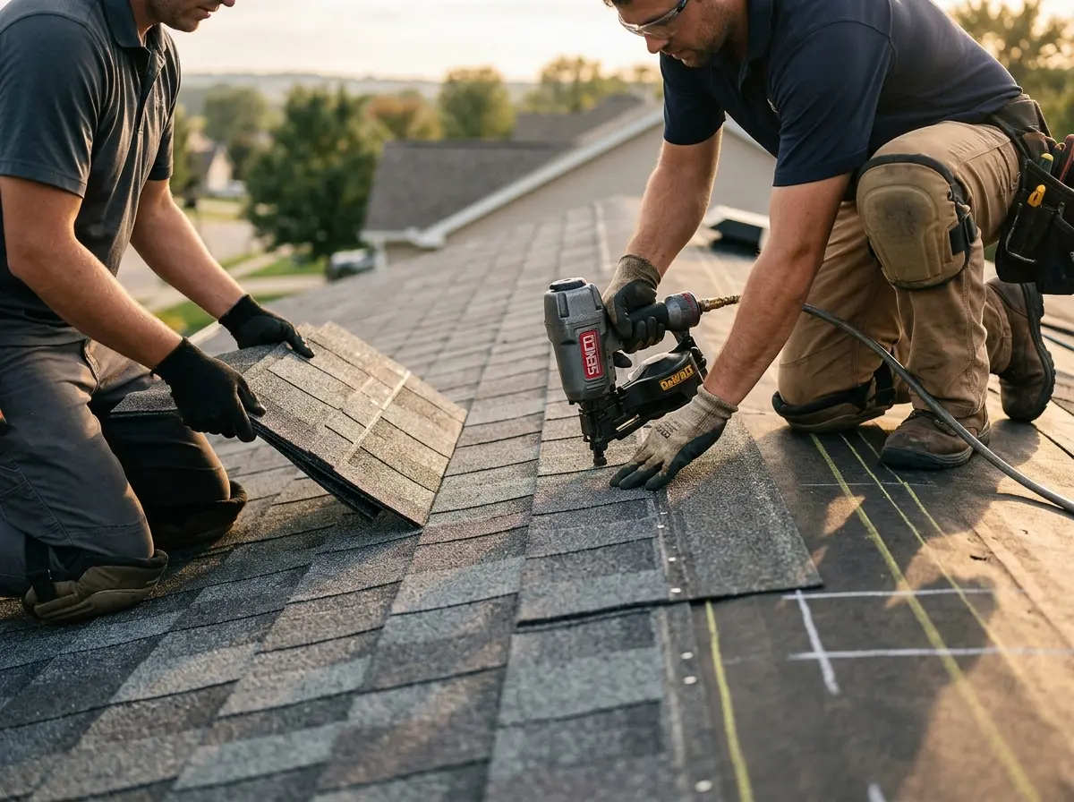 Professional roofer working on a residential roof in Santa Paula